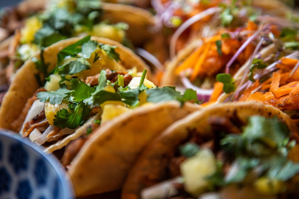 A selective focus shot of delicious fresh tacos